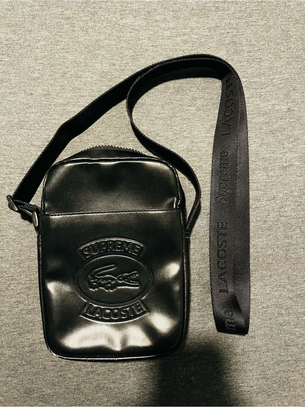 Supreme×Lacoste Black Leather Crossbody Bag